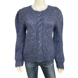 Helena Ruuth Irish Cable Knit Sweater Wool Mohair Silk sz M Blue Purple Handmade